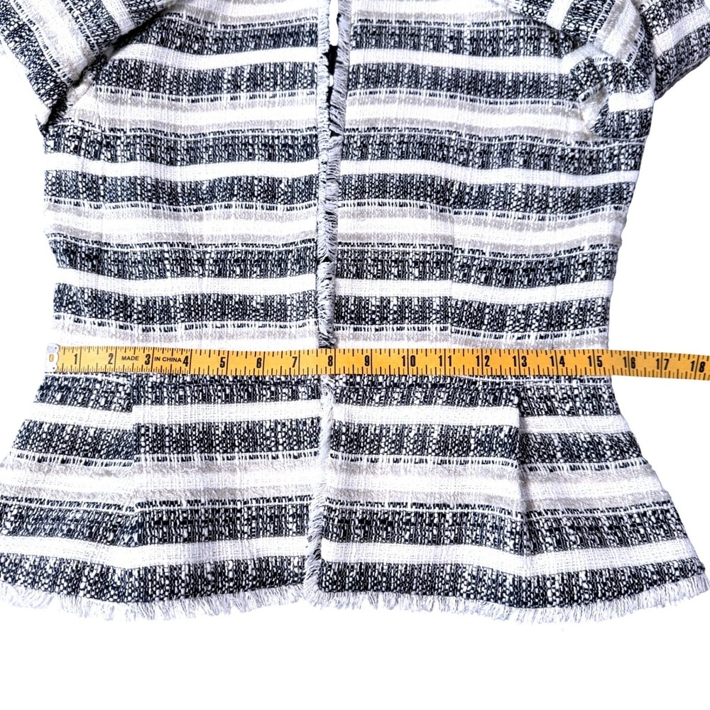 Ann Taylor Fringe Peplum Jacket Blazer Womens‎ 0 Blue Gray Stripe Tweed Polished - Picture 10 of 11